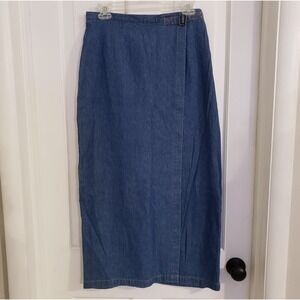 Womens Denim Maxi Skirt Size 10 Western Cowgirl Concert Boho Modest Faux Wrap